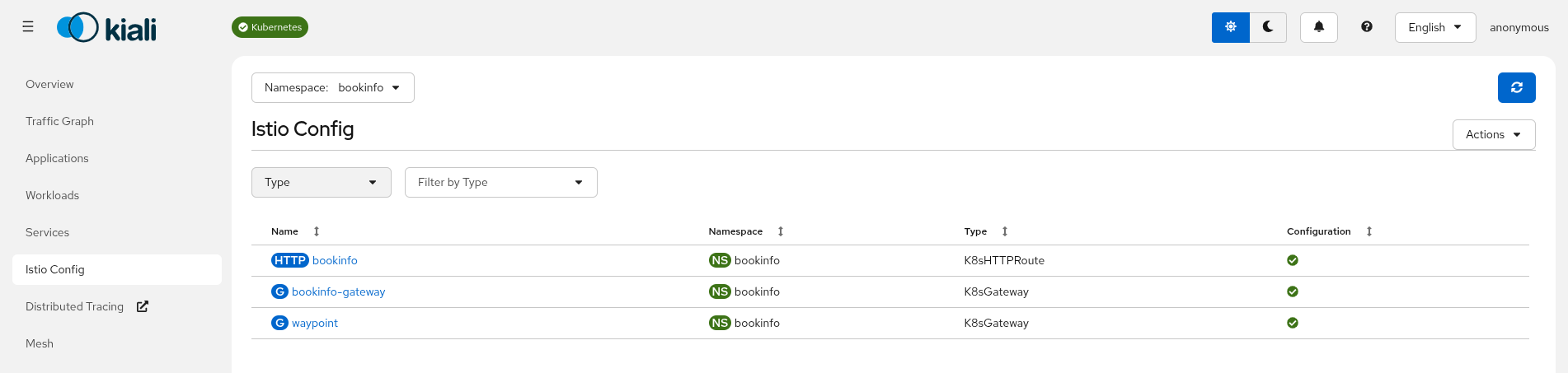 Istio Config List